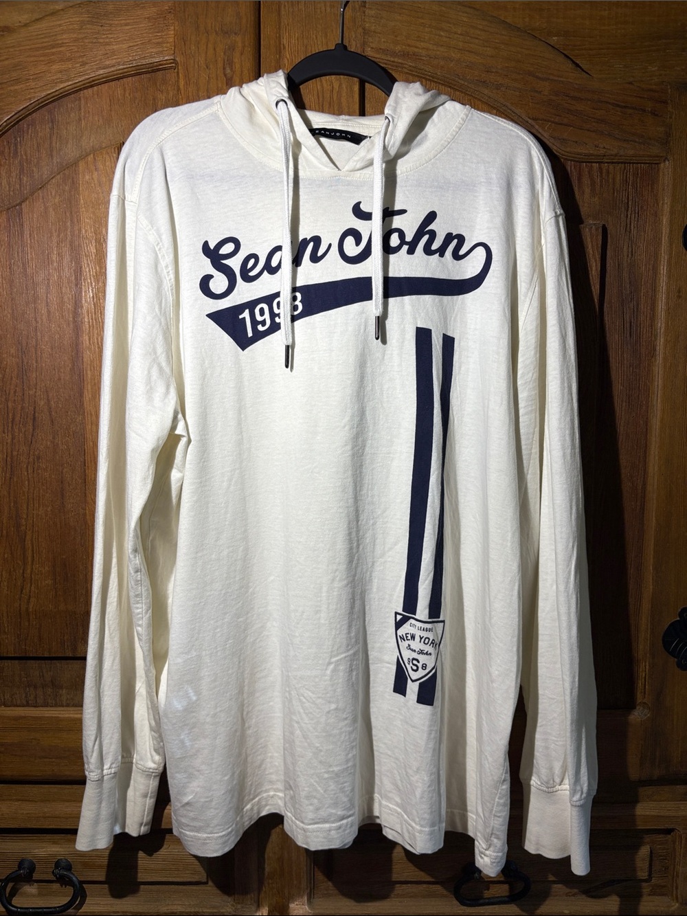Sean John Cream Hoodie with Navy Graphic
